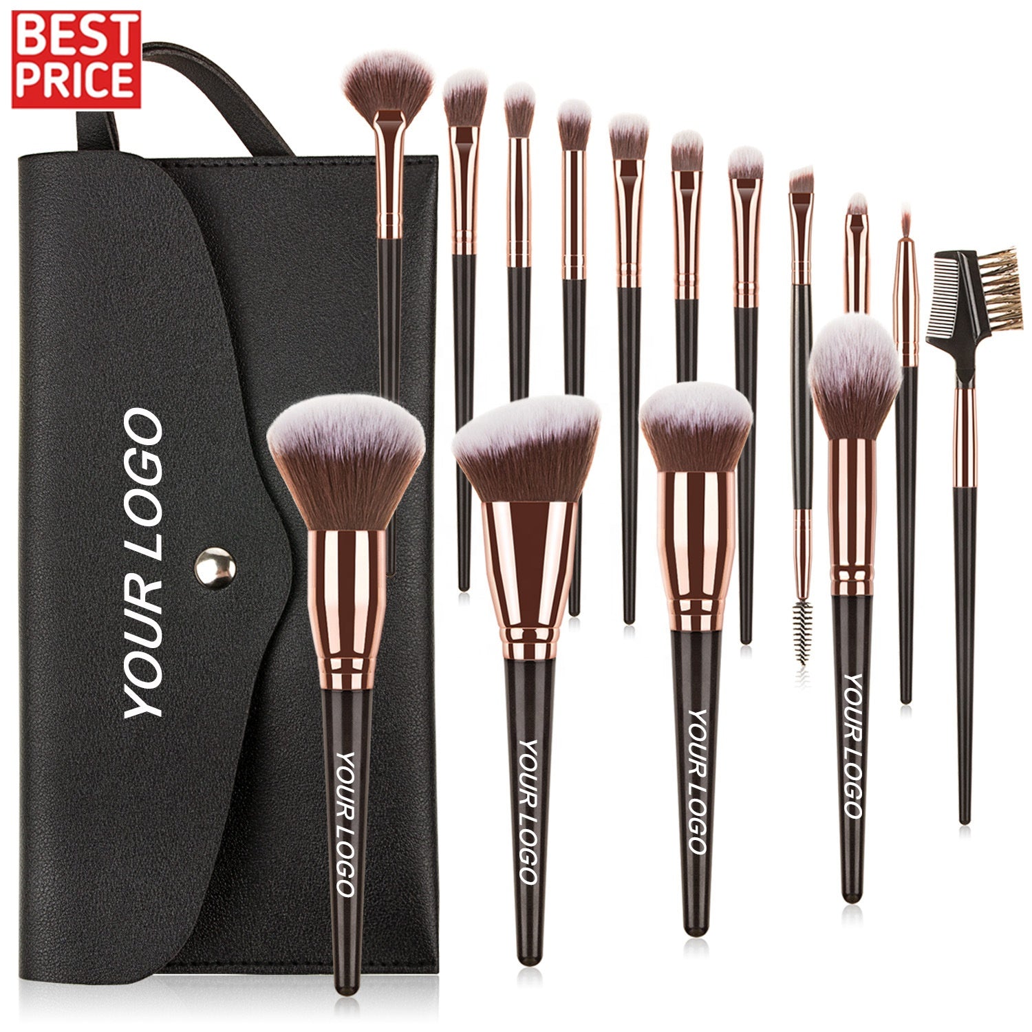 Wholesale Vegan Makeup Brush Set for Eye Shadow Professional Makeup Tool Custom Private Label Black Brown 15pcs Makeup Brush Set