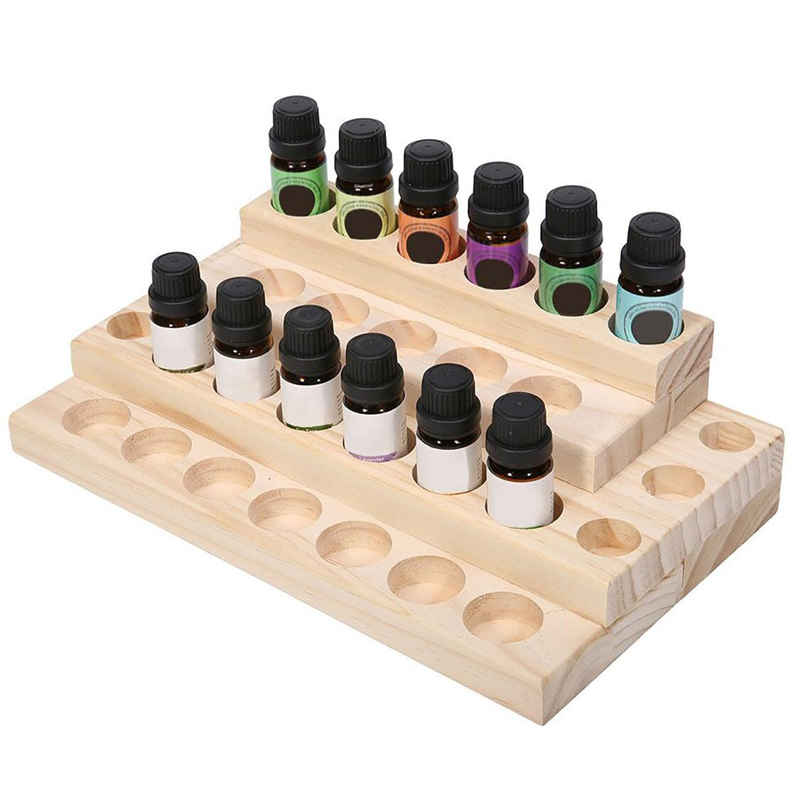 Modern Aromatherapy Wood Essential Oil Display Organizer Circle Beauty Case Rack Stand