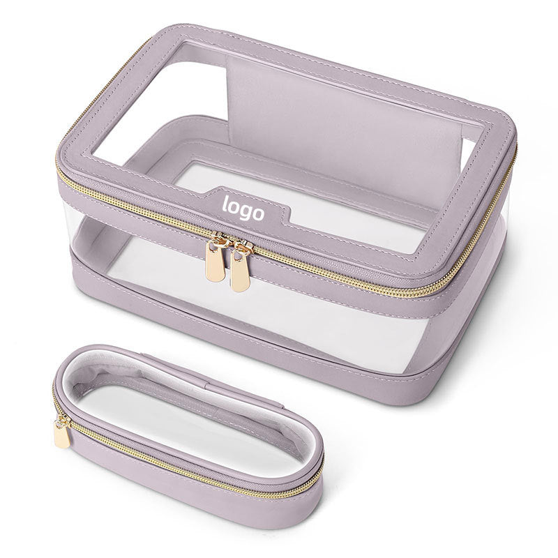 Custom Logo Small for Toiletry Makeup Pouch Transparent Clear PVC Leather Material with Fashion Zipper Closure