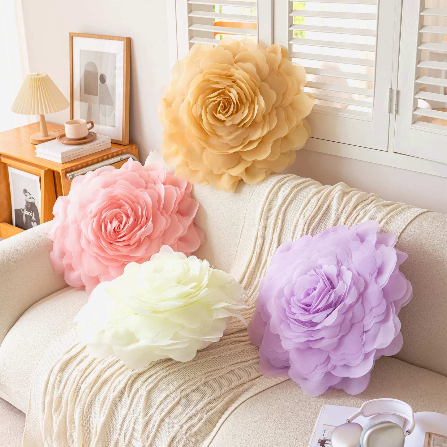 3D Flower Throw Pillow Decorative Floral Pillow Square Cushion Bed Couch