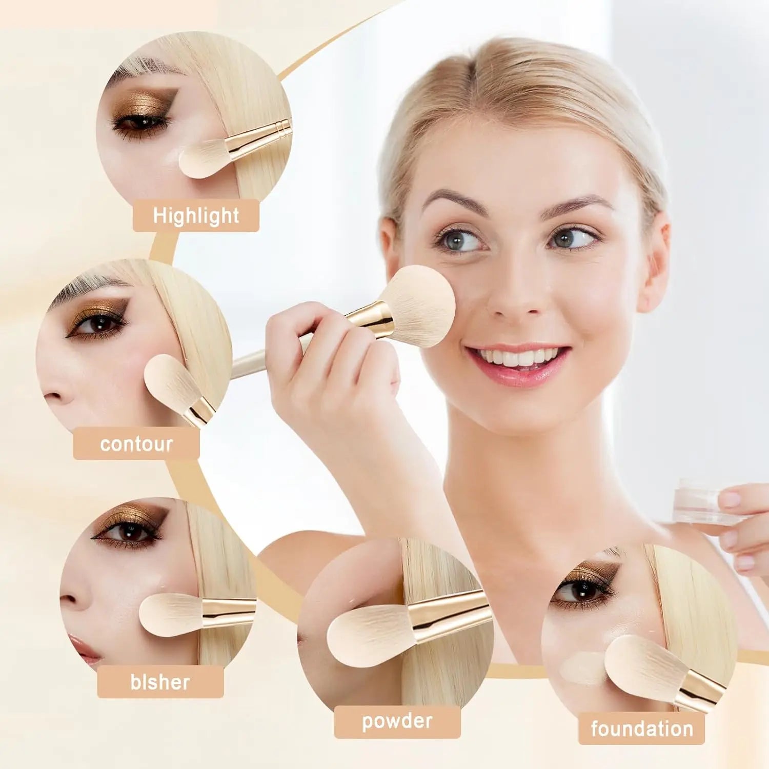 NATURE BROWN Makeup Brush Gift Set 14Pcs Professional Makeup Brush Premium Synthetic Kabuki Brush Set for Your Face