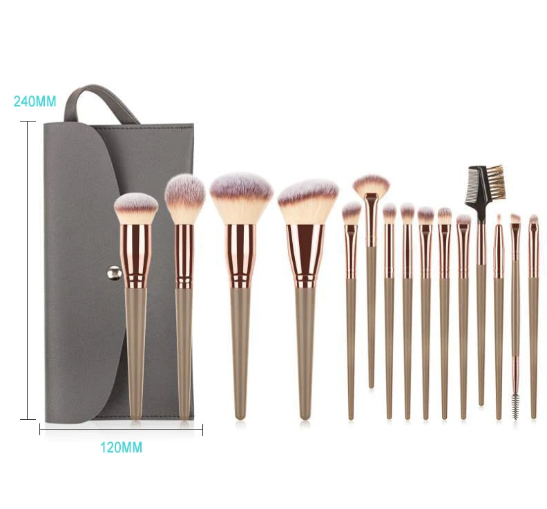 Juego de brochas de maquillaje veganas al por mayor para sombras de ojos, herramienta de maquillaje profesional, marca privada personalizada, color negro y marrón, 15 piezas