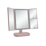Espejo de maquillaje plegable con pantalla táctil LED regulable, diseño triple, doble cara, aumento 2X 3X, iluminado, portátil, venta al por mayor.