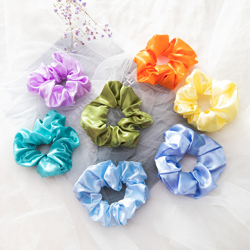 50 Colors Set Wholesale Plain Hair Accessory Scrunchy Bulk Band Elastic Silk Scrunchie Hair Tie