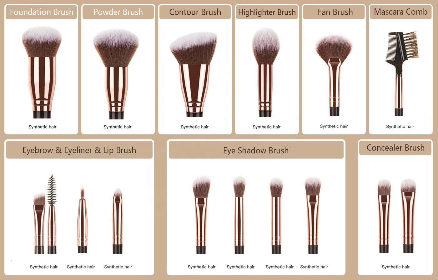 Juego de brochas de maquillaje veganas al por mayor para sombras de ojos, herramienta de maquillaje profesional, marca privada personalizada, color negro y marrón, 15 piezas