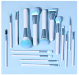 Juego de 15 brochas de maquillaje de pelo sintético verde de alta calidad, profesionales y personalizadas de fábrica.