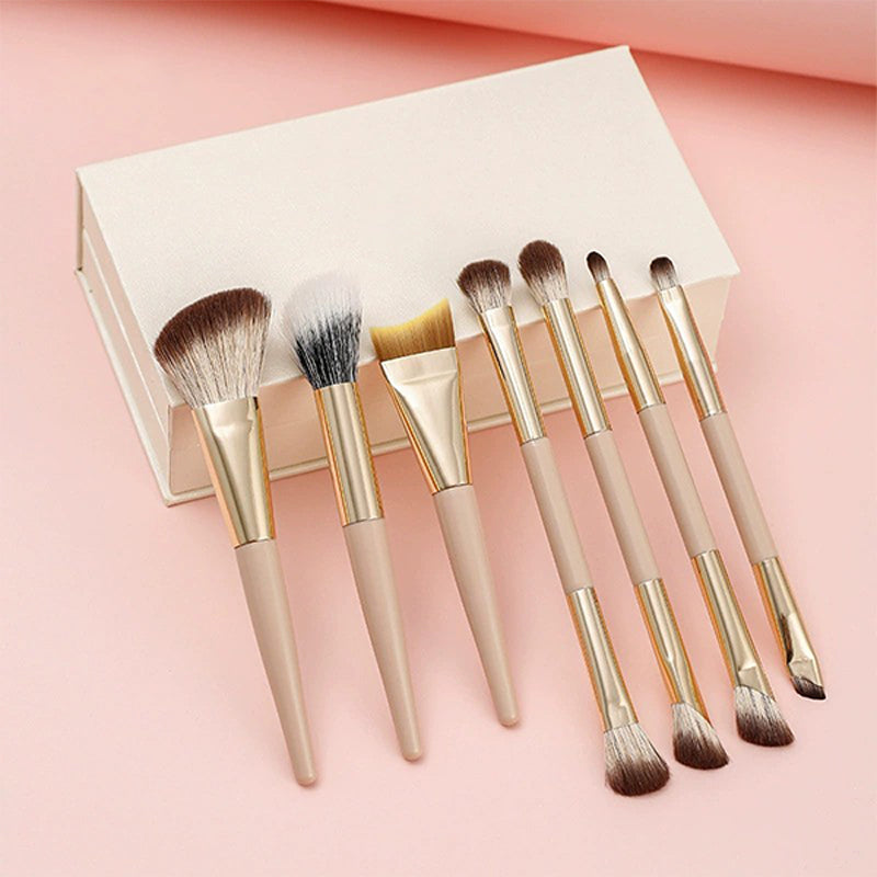 Unique Products 2024 7pcs pink Double Ended Makeup Brushes Vegan Synthetic Hair Luxury Gold Makeup Brush Set with case