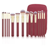 Nuevo juego de brochas de maquillaje 2025, 16 piezas, color rojo, vegano, completo, con purpurina, marca privada y estuche.