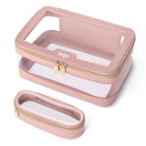 Custom Logo Small for Toiletry Makeup Pouch Transparent Clear PVC Leather Material with Fashion Zipper Closure