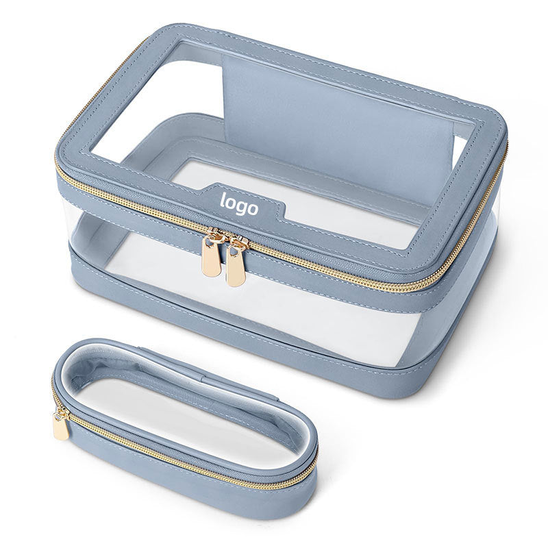 Custom Logo Small for Toiletry Makeup Pouch Transparent Clear PVC Leather Material with Fashion Zipper Closure