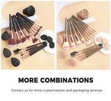 Juego de brochas de maquillaje veganas al por mayor para sombras de ojos, herramienta de maquillaje profesional, marca privada personalizada, color negro y marrón, 15 piezas