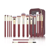 Nuevo juego de brochas de maquillaje 2025, 16 piezas, color rojo, vegano, completo, con purpurina, marca privada y estuche.