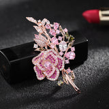 Elegant Women's Brooch Micro-Inlaid Color Zirconium Corsage Alloy Rose Brooch Pin Dinner Dress Flower Brooch