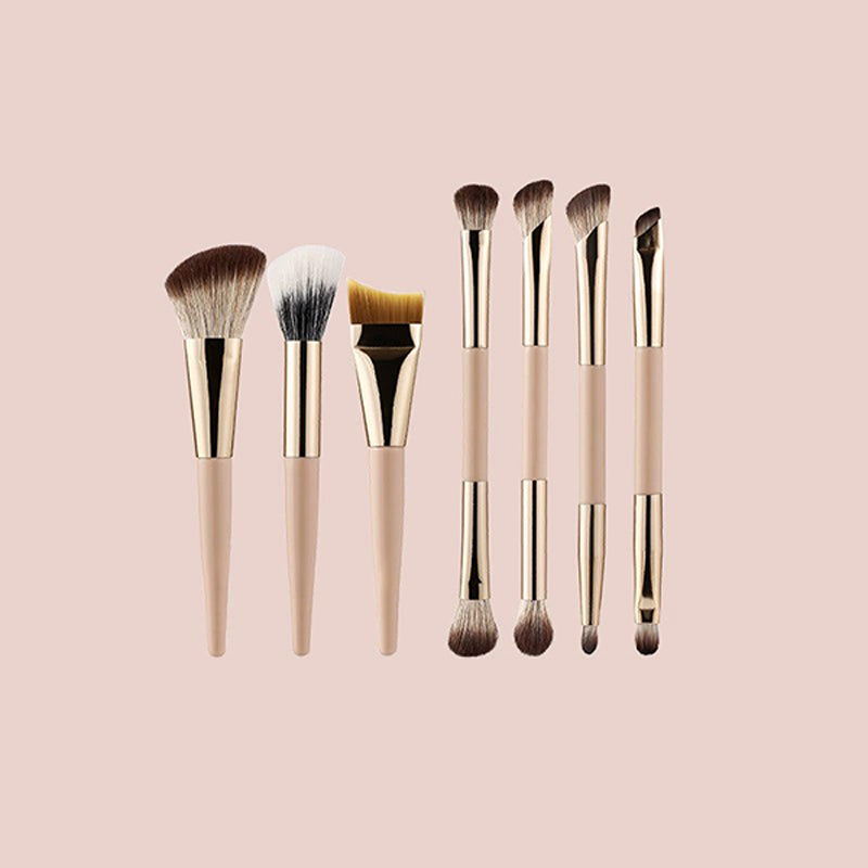 7pcs pink Double Ended Makeup Brushes Vegan Synthetic Hair Luxury Gold Makeup Brush Set with case