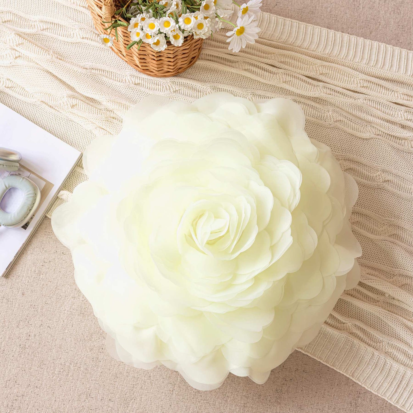 3D Flower Throw Pillow Decorative Floral Pillow Square Cushion Bed Couch