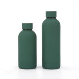Botella de agua aislada al vacío de acero inoxidable 304 de 12 oz/17 oz con logotipo personalizado, termo de viaje de boca estrecha con revestimiento de goma. 
