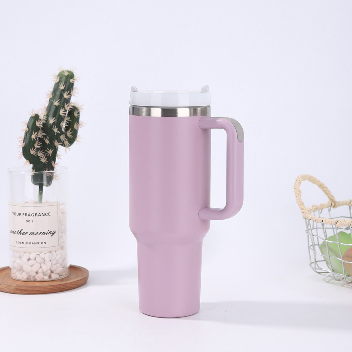 Taza de café de viaje de metal al vacío de doble pared de acero inoxidable de 30 oz con logotipo personalizado y asa