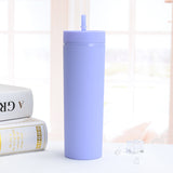Vasos Slim Tumbler personalizados, semimate, de plástico reutilizable de 16 oz, color pastel, con tapa y pajita.