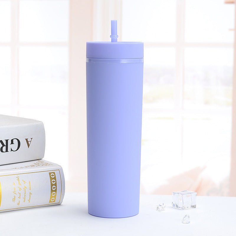 Vasos Slim Tumbler personalizados, semimate, de plástico reutilizable de 16 oz, color pastel, con tapa y pajita.