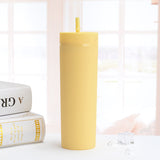 Vasos Slim Tumbler personalizados, semimate, de plástico reutilizable de 16 oz, color pastel, con tapa y pajita.