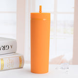 Vasos Slim Tumbler personalizados, semimate, de plástico reutilizable de 16 oz, color pastel, con tapa y pajita.