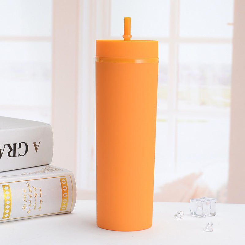 Vasos Slim Tumbler personalizados, semimate, de plástico reutilizable de 16 oz, color pastel, con tapa y pajita.