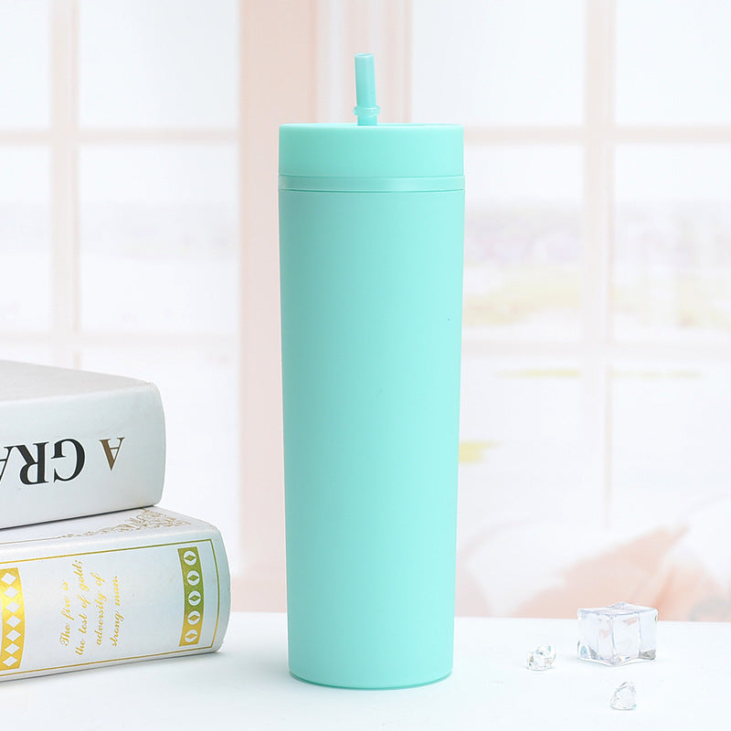 Vasos Slim Tumbler personalizados, semimate, de plástico reutilizable de 16 oz, color pastel, con tapa y pajita.
