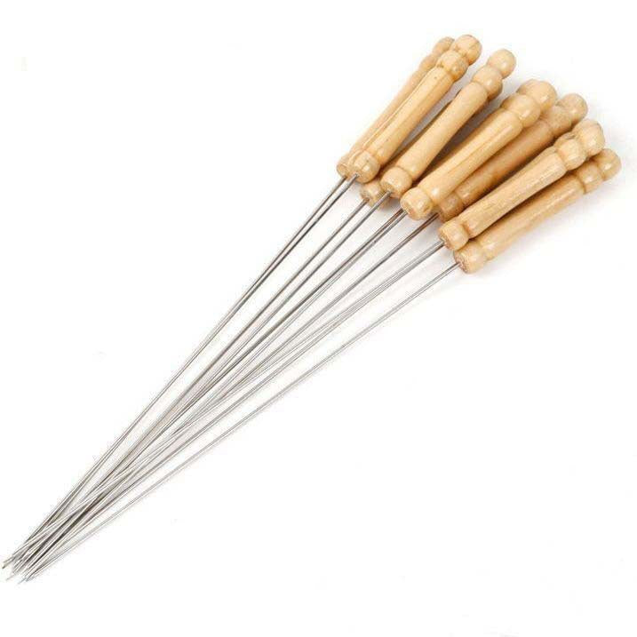 Paquete de 10 brochetas de madera para barbacoa: brochetas reutilizables y portátiles para barbacoa, camping y cocina al aire libre.
