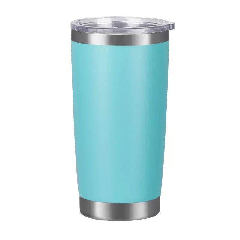 Vaso de acero inoxidable 304 con aislamiento al vacío de doble pared de 20 oz, vaso para coche, con recubrimiento en polvo y tapa, logotipo personalizado disponible.