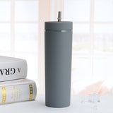 Vasos Slim Tumbler personalizados, semimate, de plástico reutilizable de 16 oz, color pastel, con tapa y pajita.