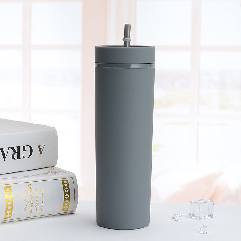 Vasos Slim Tumbler personalizados, semimate, de plástico reutilizable de 16 oz, color pastel, con tapa y pajita.