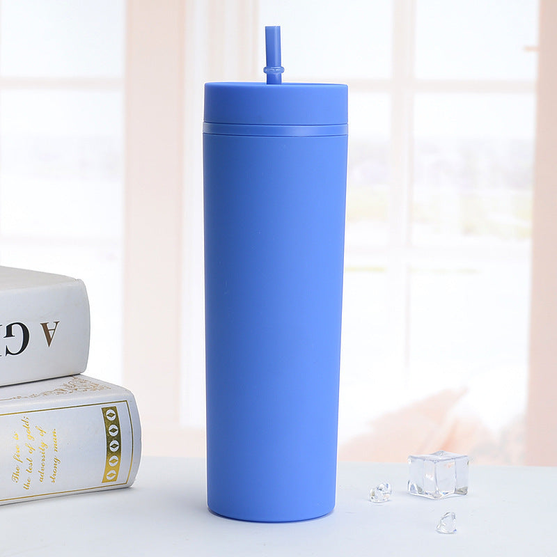 Vasos Slim Tumbler personalizados, semimate, de plástico reutilizable de 16 oz, color pastel, con tapa y pajita.