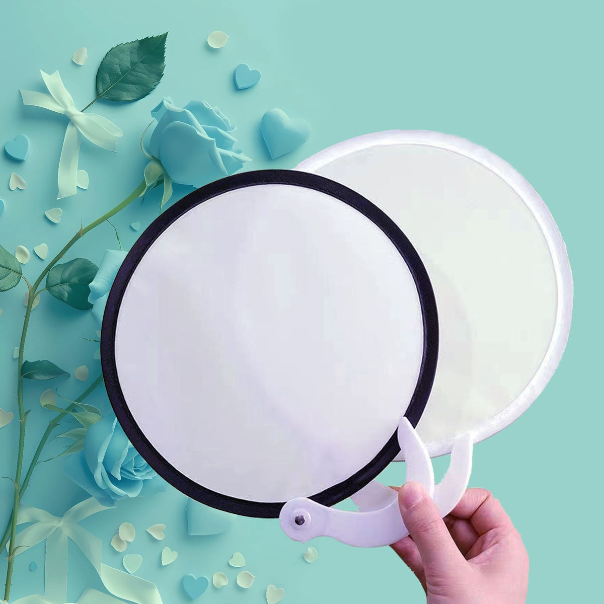Custom Blank Round Folding Hand Fan – Portable Fabric Fan with Logo Printing