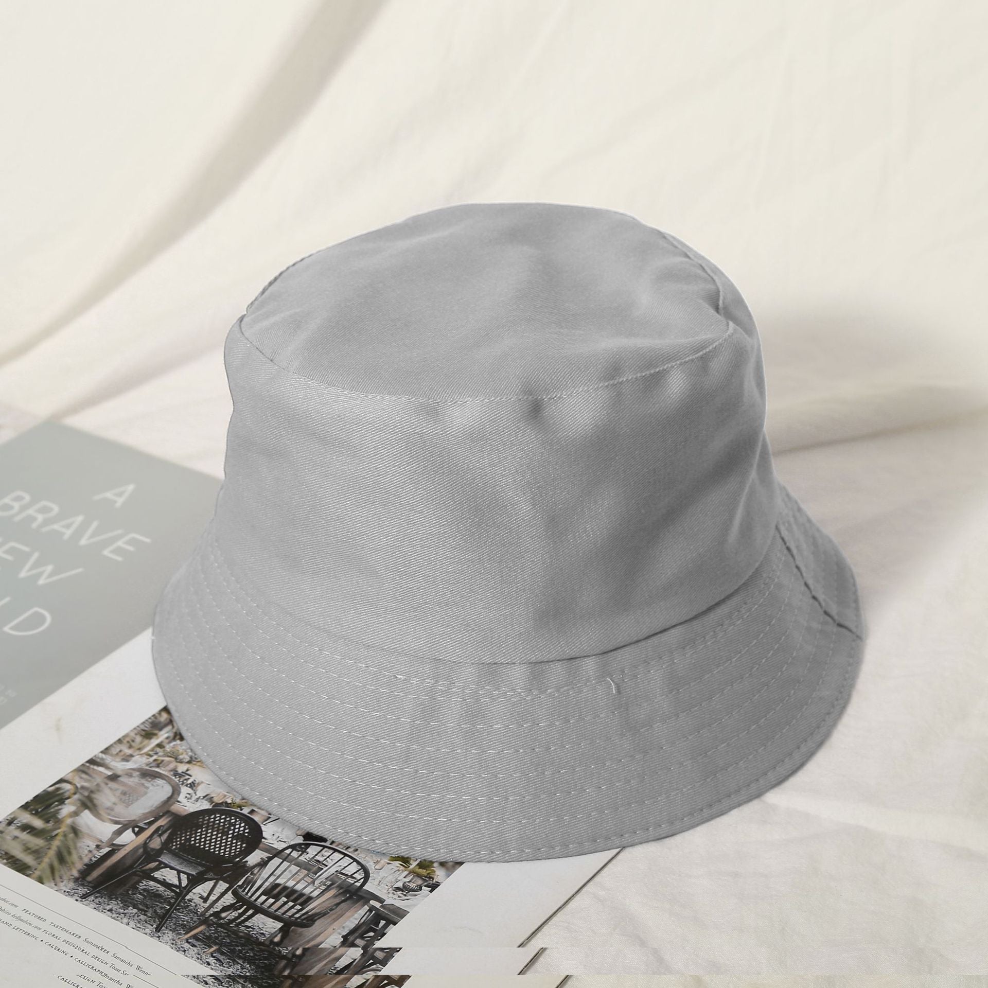 Fashionable Minimalist Design 100% Pure Cotton Solid Color Women's Bucket Hat  for Beach Travel