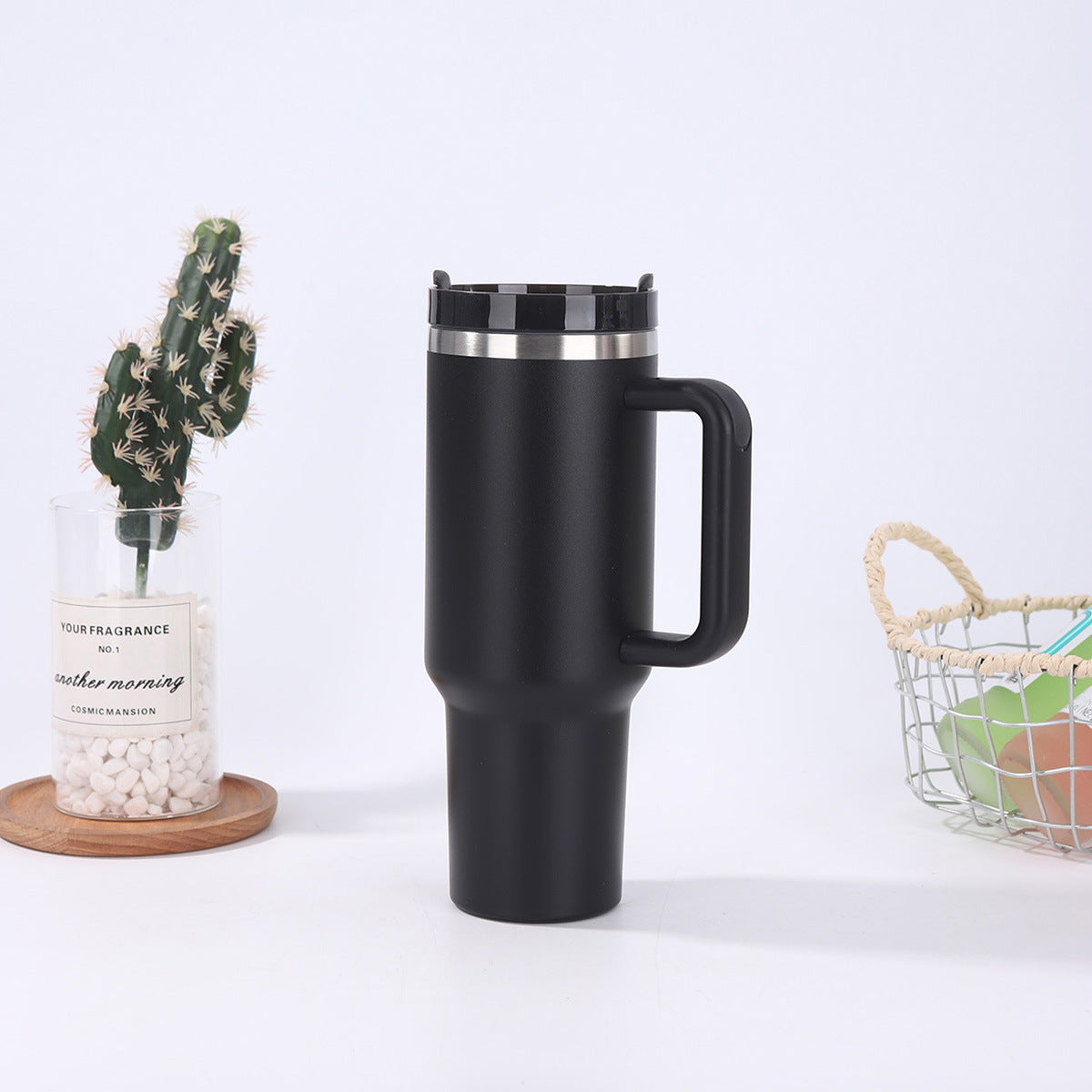 Taza de café de viaje de metal al vacío de doble pared de acero inoxidable de 30 oz con logotipo personalizado y asa