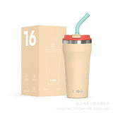 Vaso de café portátil personalizado de 16 oz, sin BPA, de acero inoxidable, a prueba de fugas, con pajita de silicona y aislamiento.