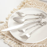 Cubiertos de acero inoxidable European Royal: cuchillo, tenedor y cuchara para carne con relieve y diseño hueco tallado para restaurantes en casa y hoteles. 