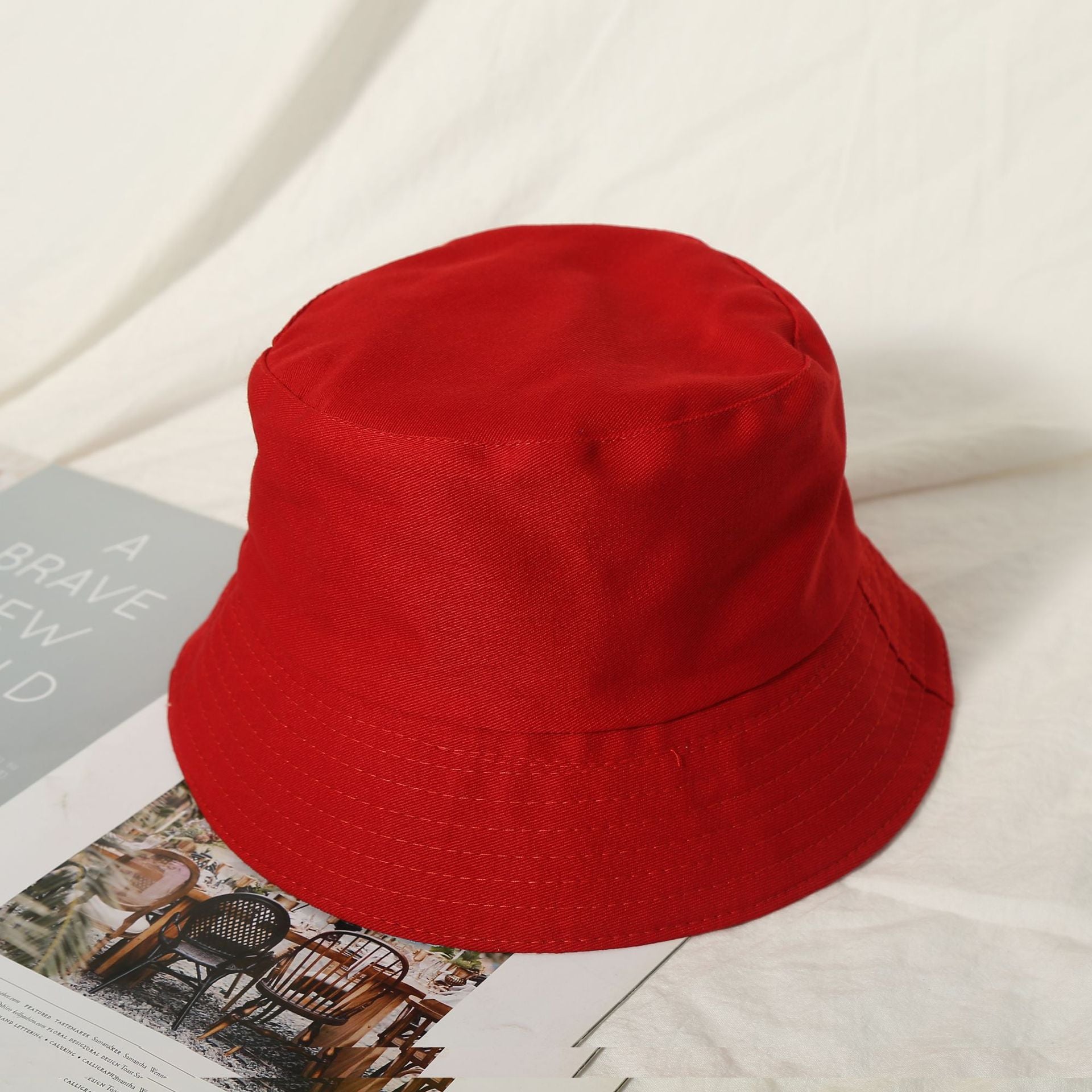 Fashionable Minimalist Design 100% Pure Cotton Solid Color Women's Bucket Hat  for Beach Travel