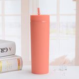Vasos Slim Tumbler personalizados, semimate, de plástico reutilizable de 16 oz, color pastel, con tapa y pajita.