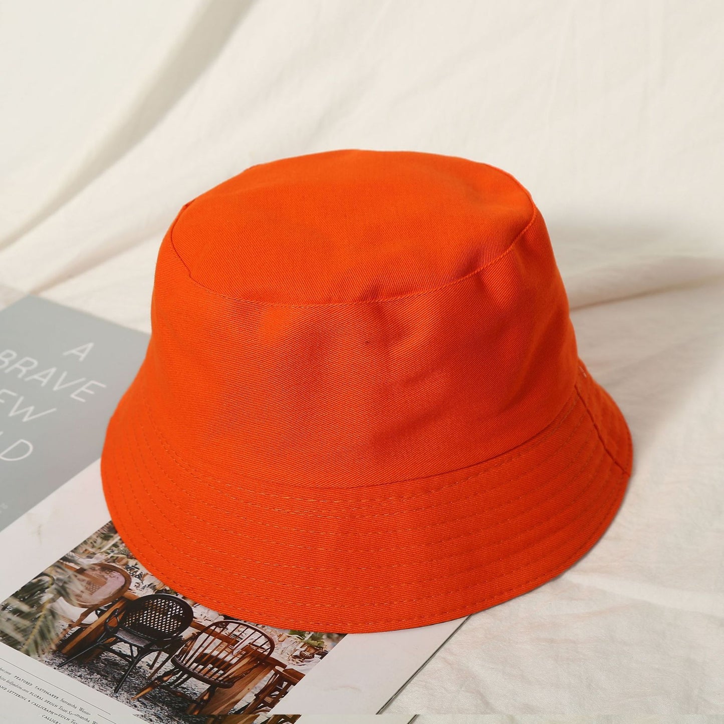 Fashionable Minimalist Design 100% Pure Cotton Solid Color Women's Bucket Hat  for Beach Travel