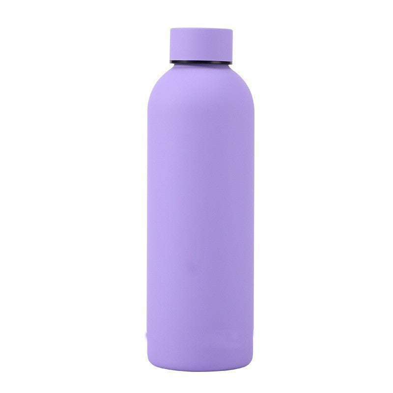Botella de agua aislada al vacío de acero inoxidable 304 de 17 oz con logotipo personalizado, acabado de goma mate, frasco de viaje de boca estrecha.