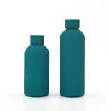 Botella de agua aislada al vacío de acero inoxidable 304 de 12 oz/17 oz con logotipo personalizado, termo de viaje de boca estrecha con revestimiento de goma. 