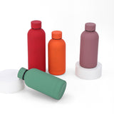Botella de agua aislada al vacío de acero inoxidable 304 de 12 oz/17 oz con logotipo personalizado, termo de viaje de boca estrecha con revestimiento de goma. 