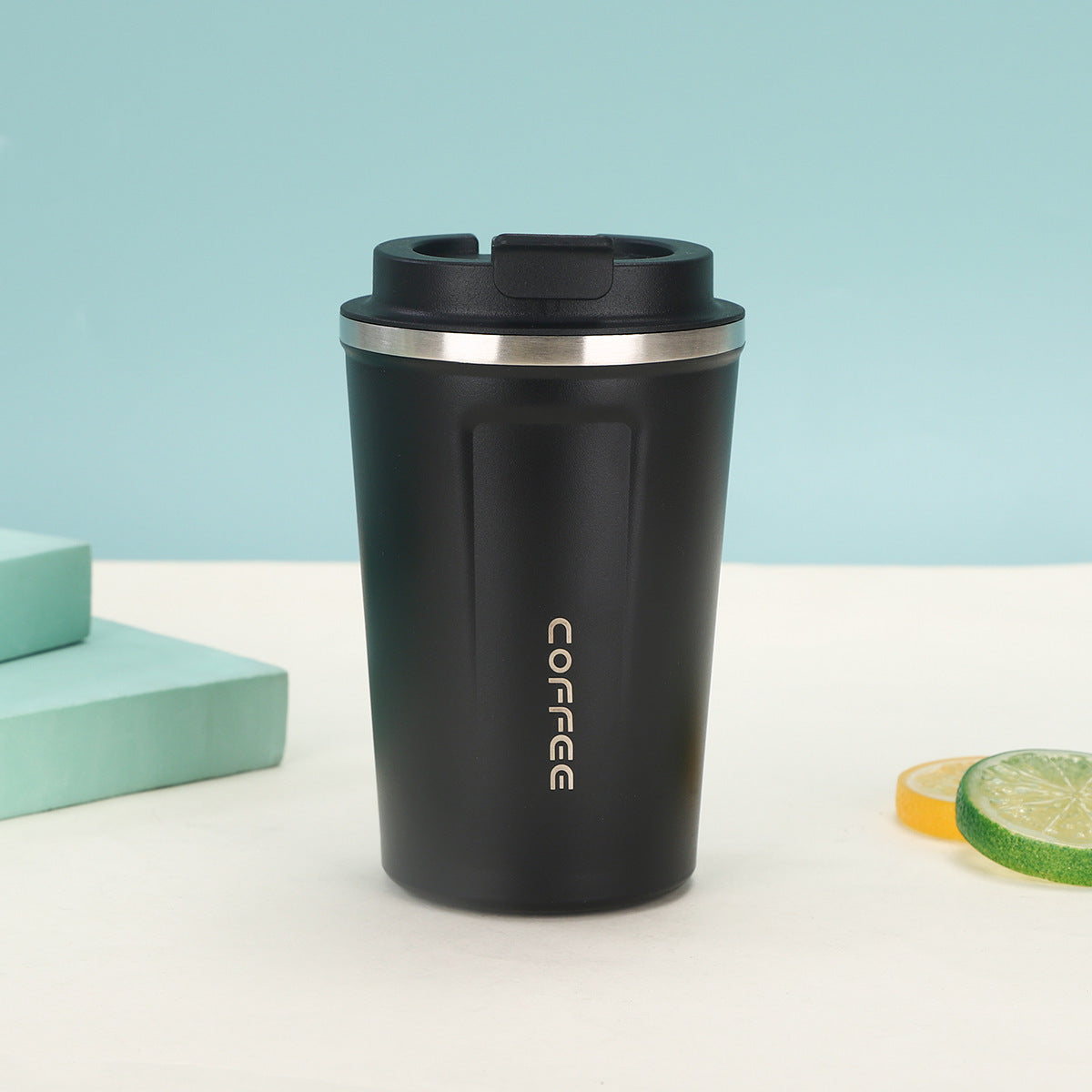 Vaso de acero inoxidable 304/316 reutilizable de 12 oz con logotipo personalizado, portátil, para viaje, con aislamiento de metal y tapa.