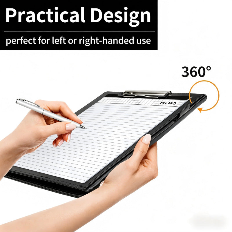 Custom Logo A4 PU Leather Padfolio Portfolio Folder with Clipboard, Memo Pad, Card Holder & Pen Loop for Business Office