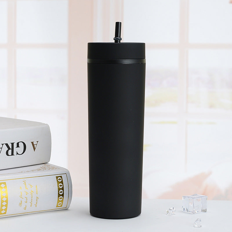 Vasos Slim Tumbler personalizados, semimate, de plástico reutilizable de 16 oz, color pastel, con tapa y pajita.