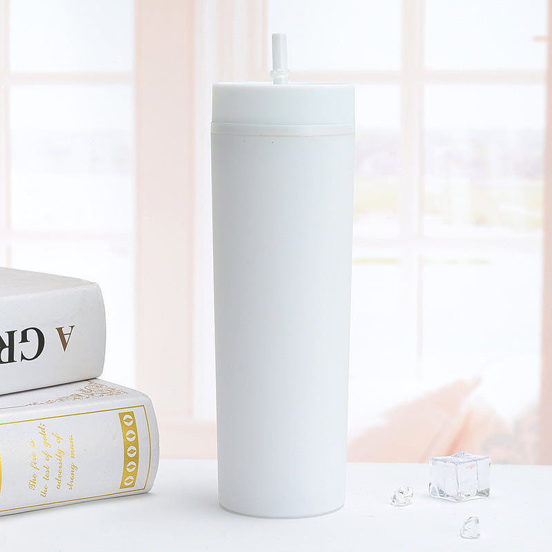 Vasos Slim Tumbler personalizados, semimate, de plástico reutilizable de 16 oz, color pastel, con tapa y pajita.
