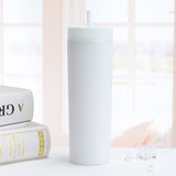 Vasos Slim Tumbler personalizados, semimate, de plástico reutilizable de 16 oz, color pastel, con tapa y pajita.