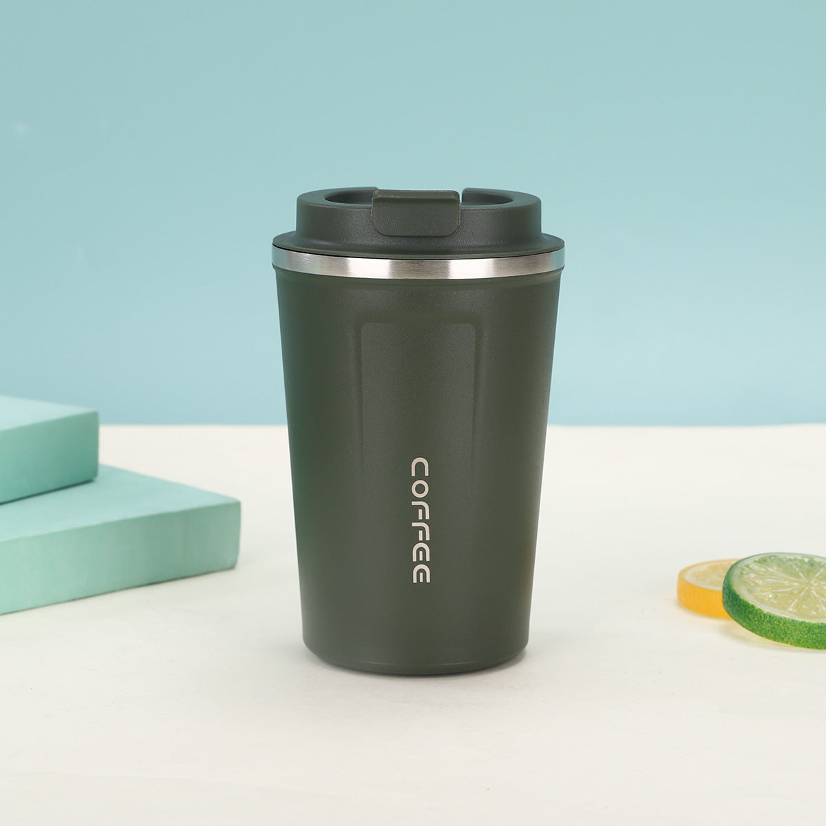 Vaso de acero inoxidable 304/316 reutilizable de 12 oz con logotipo personalizado, portátil, para viaje, con aislamiento de metal y tapa.