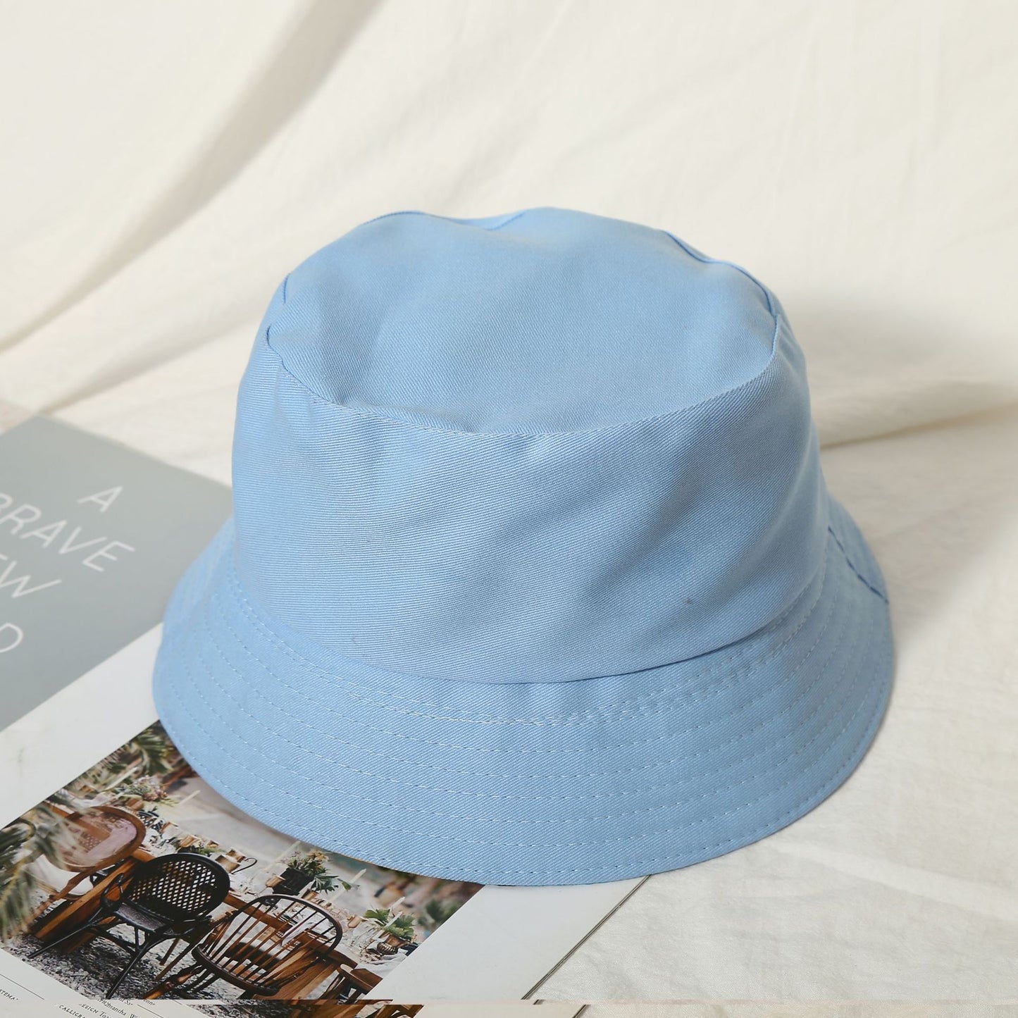 Fashionable Minimalist Design 100% Pure Cotton Solid Color Women's Bucket Hat  for Beach Travel